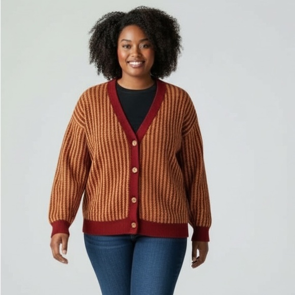 Source  Unknown, attractive fall V-neck cardigan.